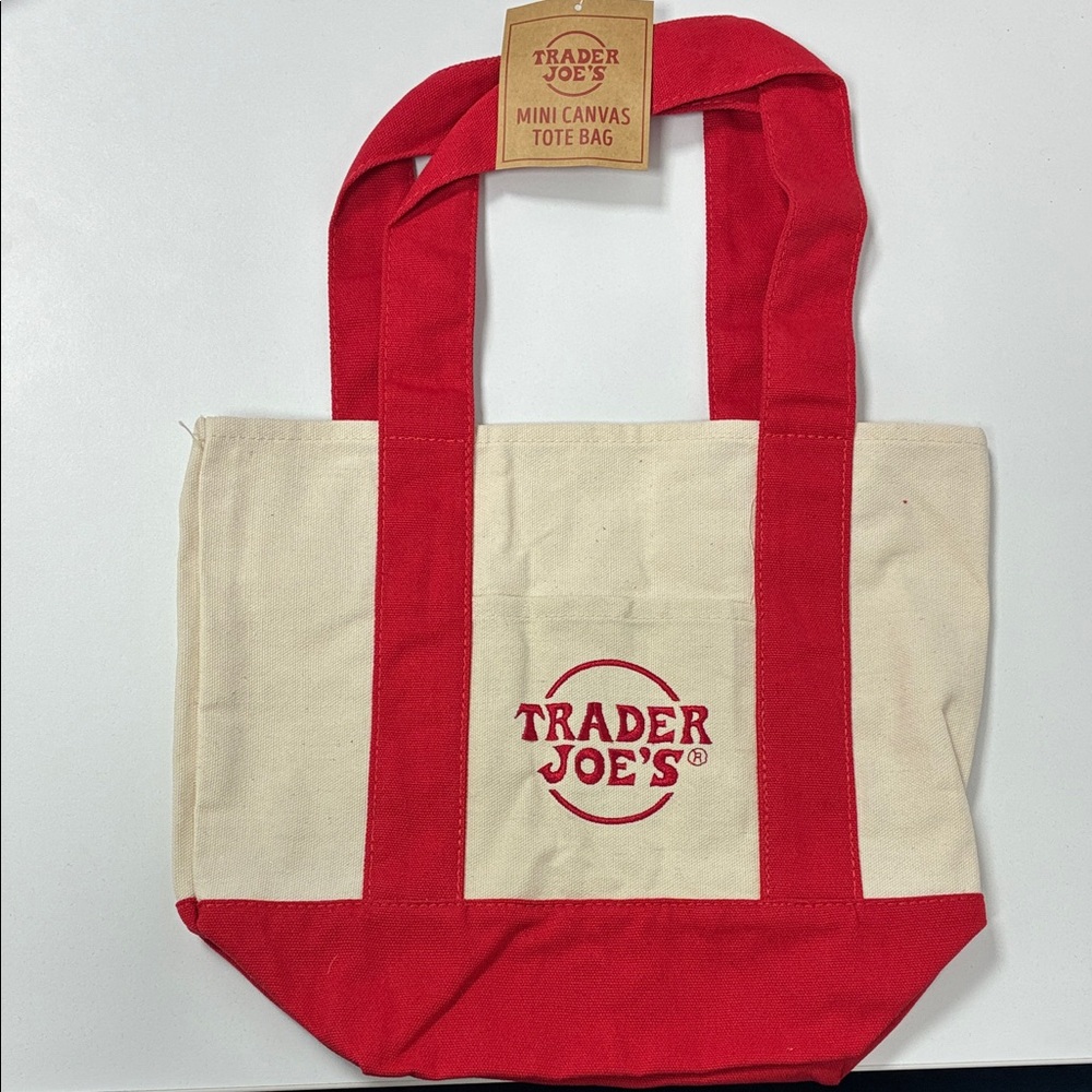 Trader Joe's Red and Cream Canvas Tote